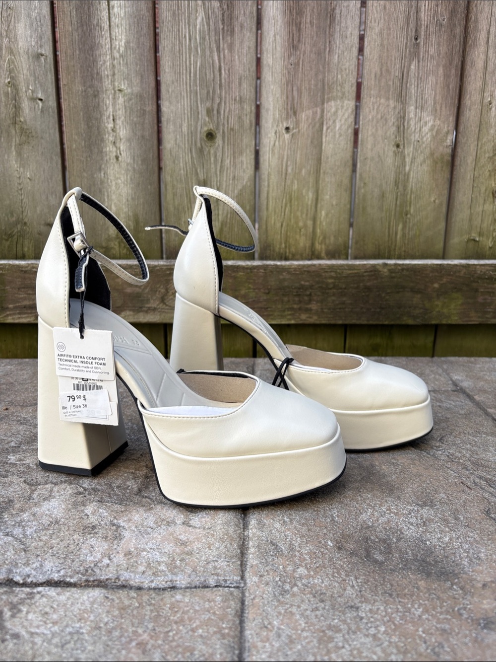 Zara Cream Platform Block-Heel Ankle-Strap Pumps